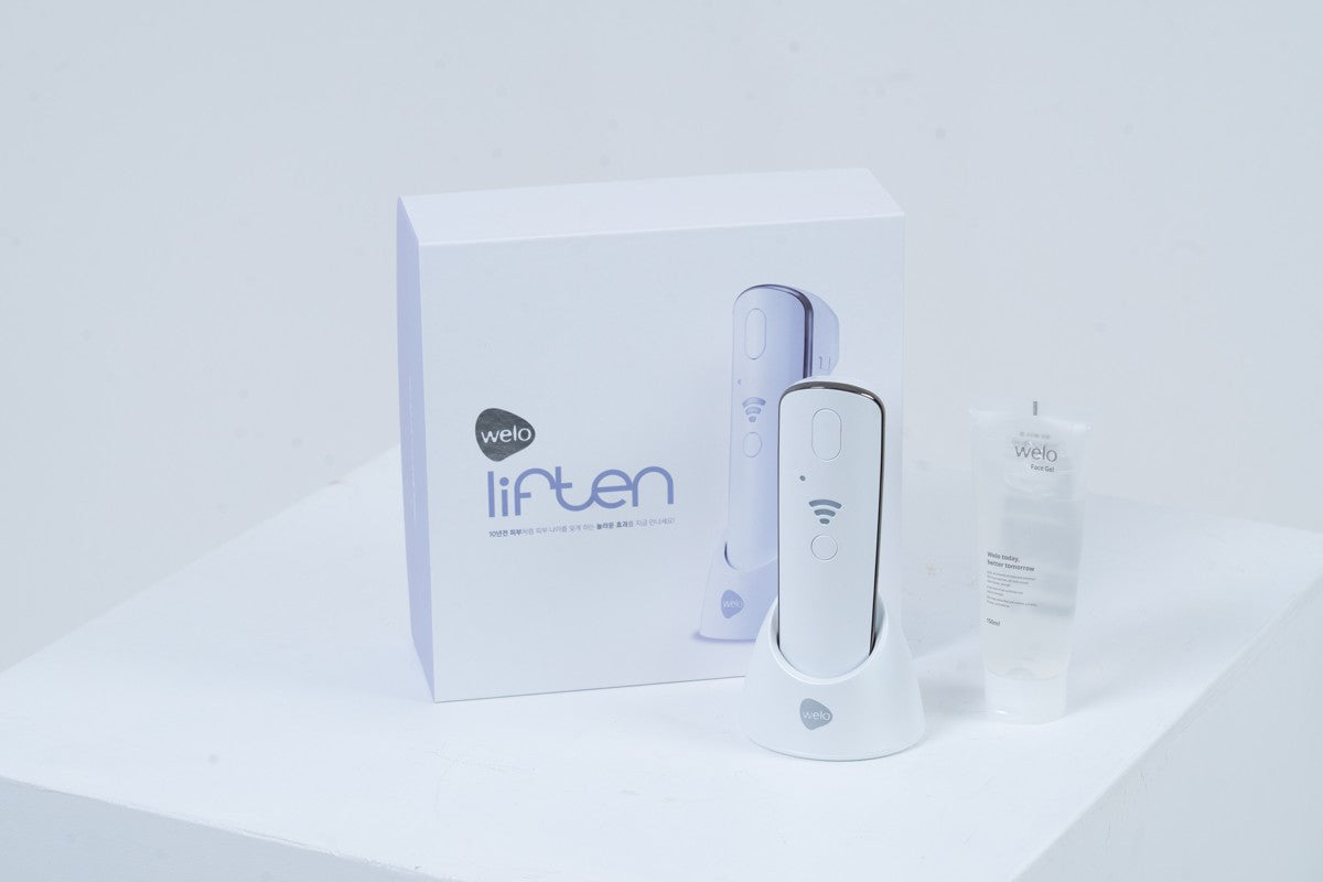 Liften HIFU at-home device with box and charging cradle